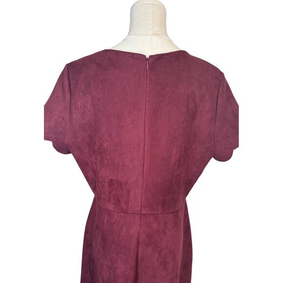 Pappagallo Size 12 Burgundy Suede-Style Scalloped Hem Dress - Picture 15 of 16